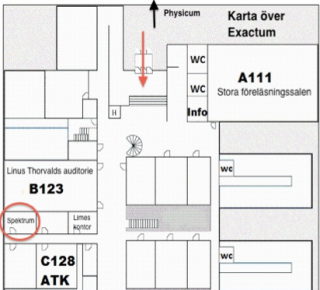 Karta som visar Spektrums kafferum C130 i Exactum