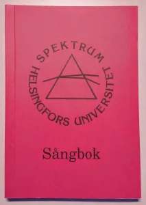 Rosa Spektrum-sångbok med föreningens prismalogotyp