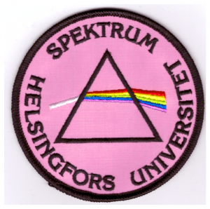 Runt rosa Spektrummärke med prismalogotyp och regnbågsstråle